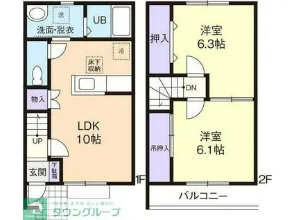 ねこのしっぽA(2LDK/1階)の間取り写真