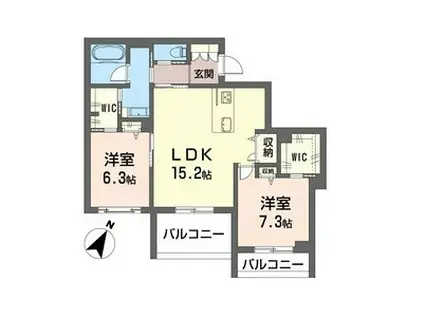 アメジア成田(2LDK/2階)の間取り写真