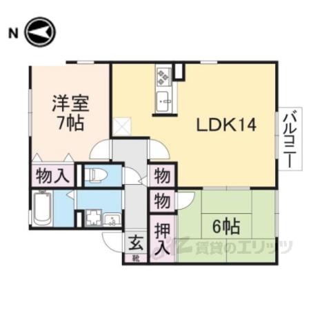 カンパーニュ黒岡A棟(2LDK/2階)の間取り写真