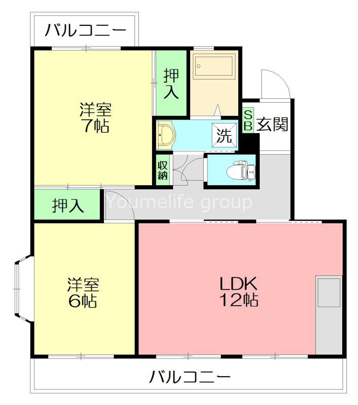 第3寿ハイツ(2LDK/4階)の間取り写真