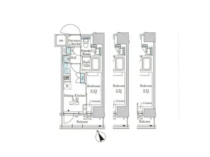 パークアクシス日本橋茅場町ステーションゲート(1DK/4階)の間取り写真