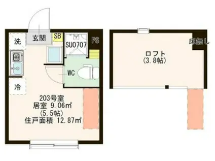 ブライト弥生(ワンルーム/2階)の間取り写真