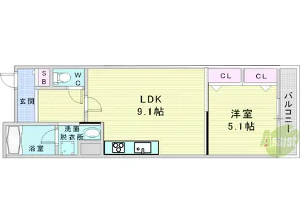 ラモーナ福町(1LDK/3階)の間取り写真