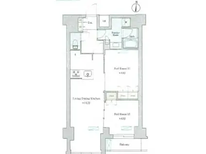 BRILLIA IST 池尻大橋(2LDK/6階)の間取り写真