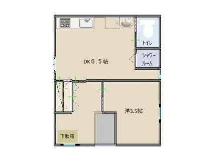 松山1丁目アパート(1DK/1階)の間取り写真