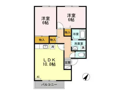 ブランドールH(2LDK/1階)の間取り写真