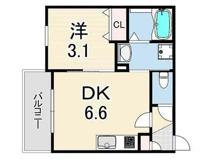 ココングランジュール芦屋西2(1DK/2階)の間取り写真