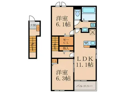ネオトラストI(2LDK/2階)の間取り写真
