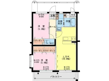 ユーミー岡富(2LDK/2階)の間取り写真