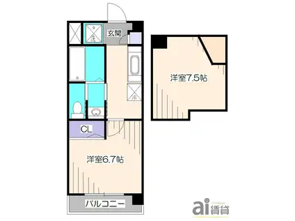 ブランドール富士III(1K/1階)の間取り写真