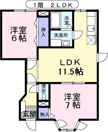 フラワータウン亀山II(2LDK/1階)の間取り写真