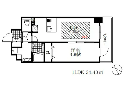 プレサンスザ神戸(1LDK/12階)の間取り写真