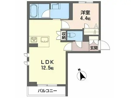 シャーメゾンプラス城南(1LDK/1階)の間取り写真