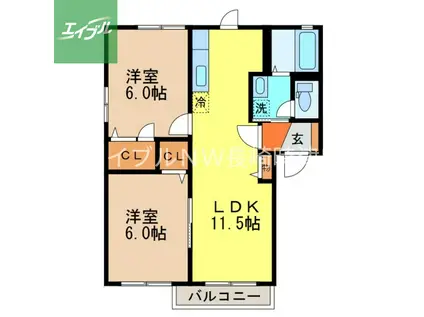 ディアスドミール A棟(2LDK/2階)の間取り写真