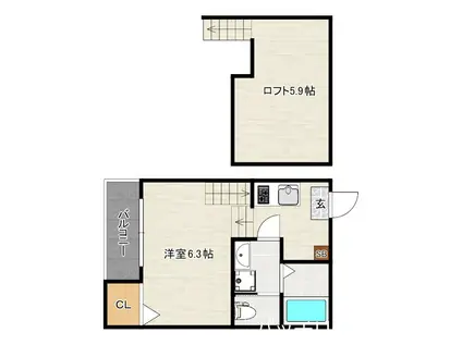 ハーモニーテラス和白XV(1K/1階)の間取り写真