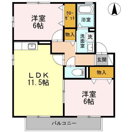 エレガンス シンワ A(2LDK/1階)の間取り写真