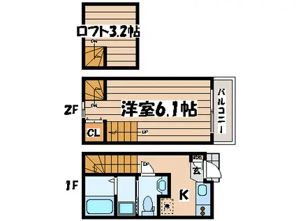 D-CASA文化町(1K/1階)の間取り写真
