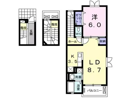 名鉄名古屋本線 美合駅 徒歩10分 3階建 築13年(1LDK/3階)の間取り写真
