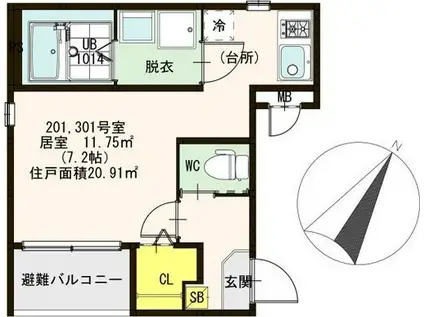 SOLEIL LEVANT(ワンルーム/3階)の間取り写真