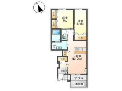 メルヴェーユI(2LDK/1階)の間取り写真