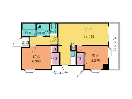 オークランドアサート小倉(2LDK/14階)の間取り写真