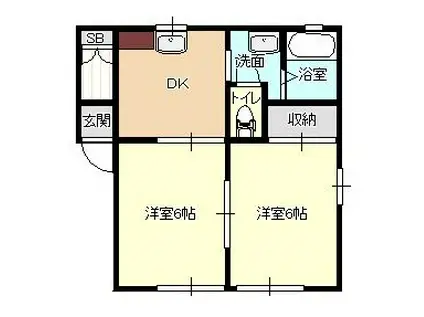 ノースウィングB(2DK/2階)の間取り写真