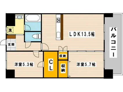 ザ・ヒルズ戸畑(2LDK/6階)の間取り写真