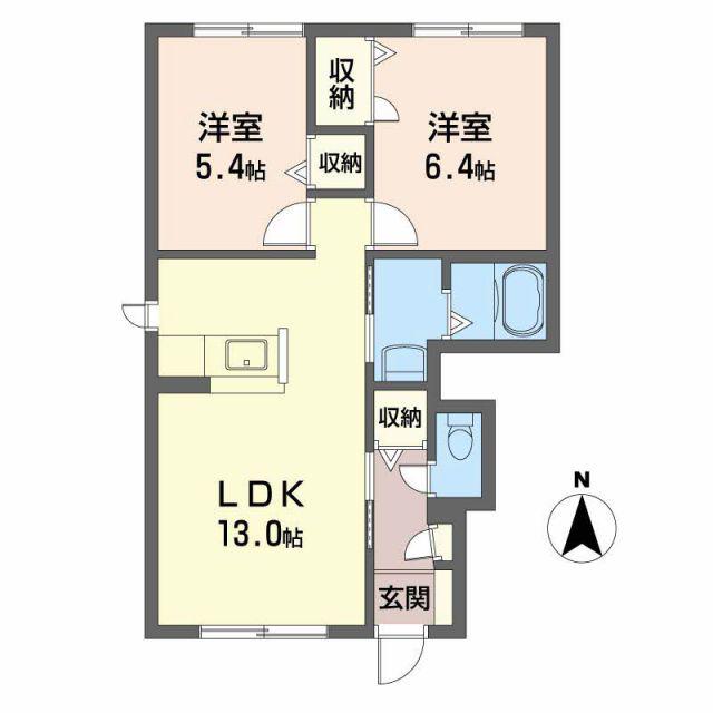 レジデンス原尾島D棟(2LDK/1階)の間取り写真