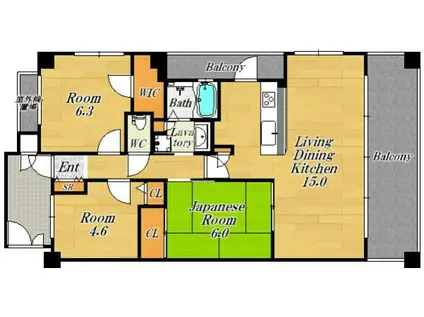 ラフィーナ野田阪神(3LDK/11階)の間取り写真