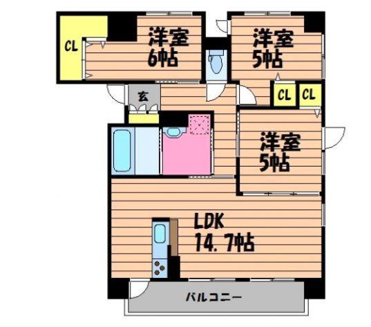 ビバリースクエア老松(3LDK/7階)の間取り写真