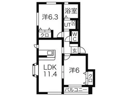 コーポ白鳥C棟(2LDK/2階)の間取り写真