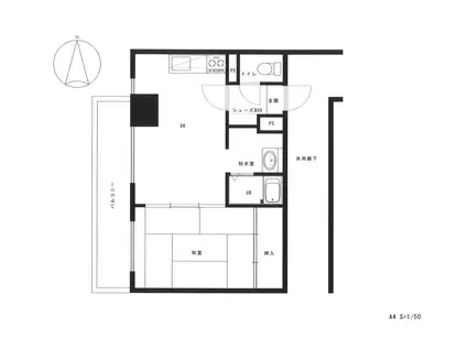 郡マンション(1LDK/4階)の間取り写真
