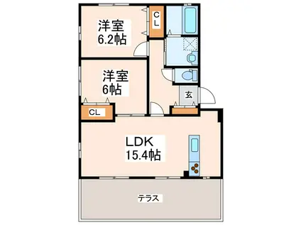 THE BLANC RESIDENCE PLUS COURT(2LDK/1階)の間取り写真