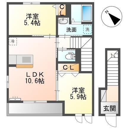 ボンヌール(2LDK/2階)の間取り写真