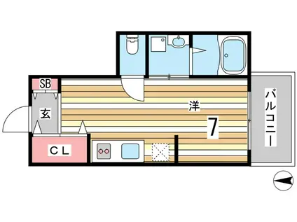 クローバーハイツ若菜(ワンルーム/1階)の間取り写真