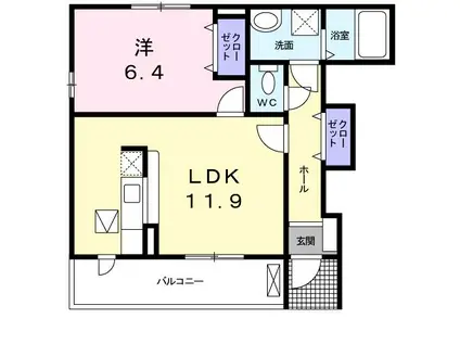 ブライトガーデン(1LDK/1階)の間取り写真