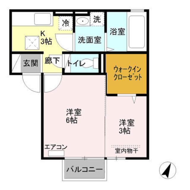 ＪＲ越後線 白山駅(新潟) 車で14分 2階建 築18年(2K/1階)の間取り写真