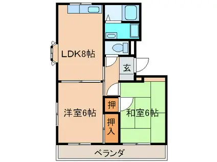 ハイム宮崎(2LDK/4階)の間取り写真