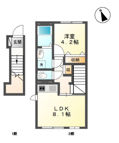 プランドールエス(1LDK/2階)の間取り写真