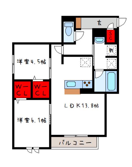 CLASHIST加美東(2LDK/1階)の間取り写真