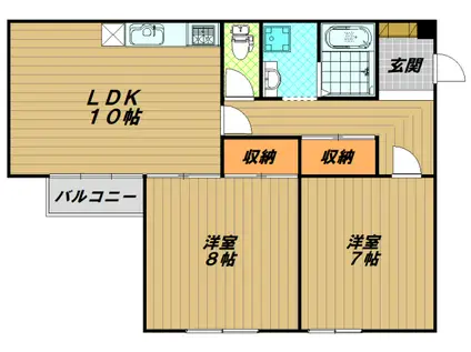 グリーンハイツ妙法寺 B棟(2LDK/1階)の間取り写真