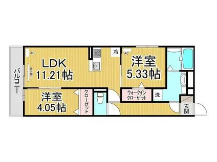 グランドソレイユ I(1LDK/2階)の間取り写真