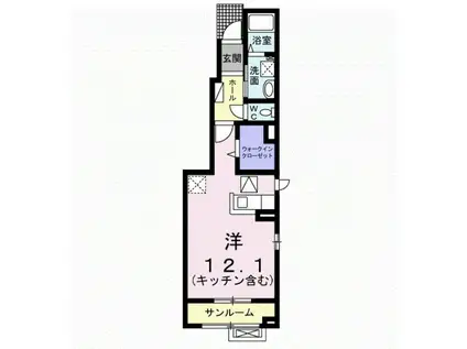 ヴィ・エスポワールII(ワンルーム/1階)の間取り写真