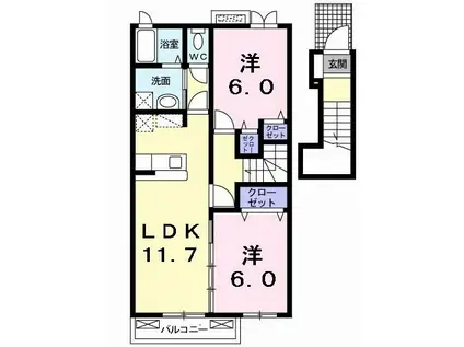 ギャラクシーI(2LDK/2階)の間取り写真