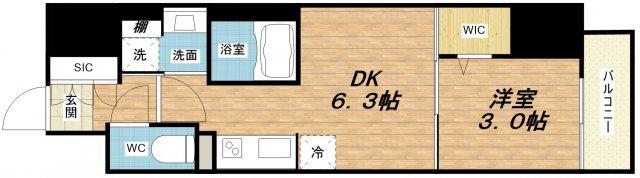 アーバネックス京町堀(1DK/15階)の間取り写真