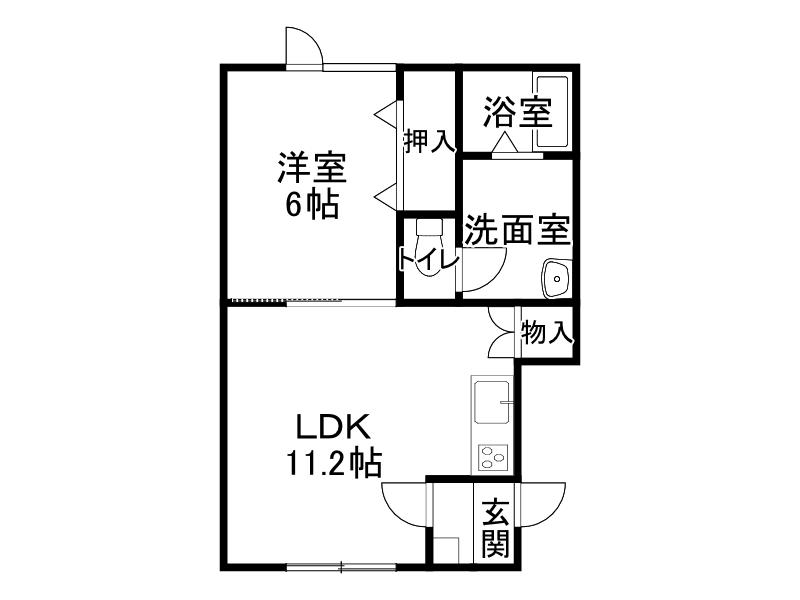 クレスト(1DK/1階)の間取り写真