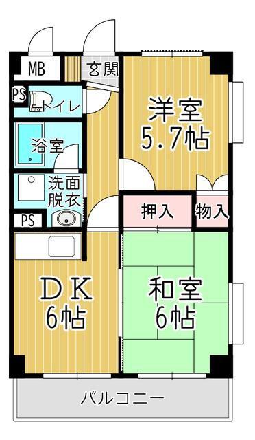 第二芦原マンション(2DK/3階)の間取り写真