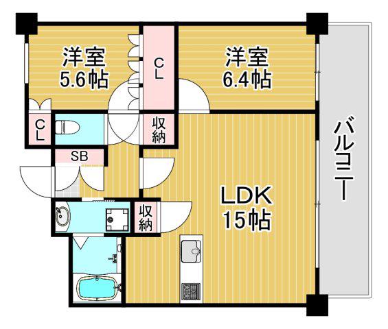 リベールグラン中之島テラス(2LDK/7階)の間取り写真