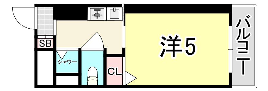 甲子園イトーハイツ(1K/1階)の間取り写真