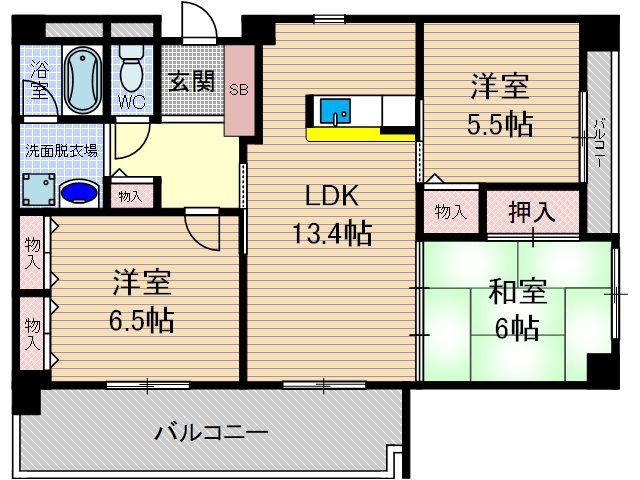 パルコート(3LDK/6階)の間取り写真